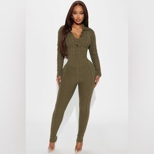 Right Next To You Sweater Jumpsuit - Olive